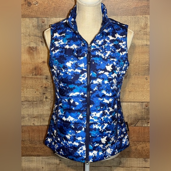 🌻 IBKUL Women's Athleisure Polartec Power Fill Blue Camo Print Quilted Vest sz S - Picture 2 of 15